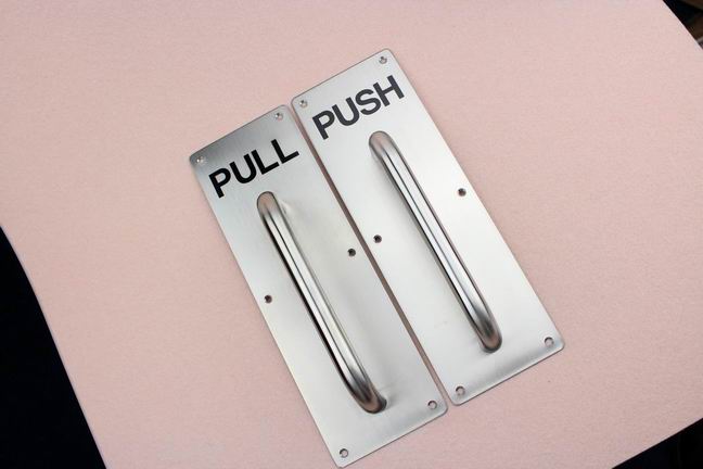 High grade stainless steel push pull door handle with indicated plate