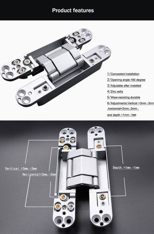 3D adjustable invisible door hinges